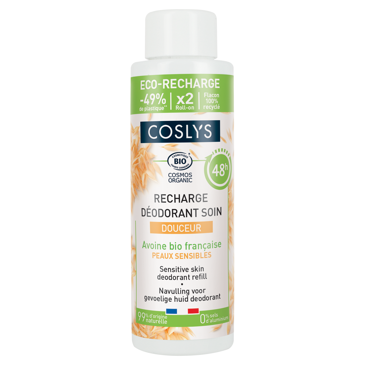 Recarga Desodorante delicado avena Coslys 100ml.